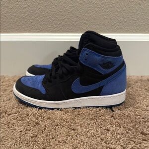 Kids Jordans Black and Blue High-Top Sneakers